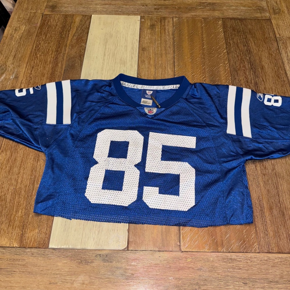 Reebok NFL Colts Jersey Women Large Blue Good Cropped Pierre Garcon 85 Mesh Top